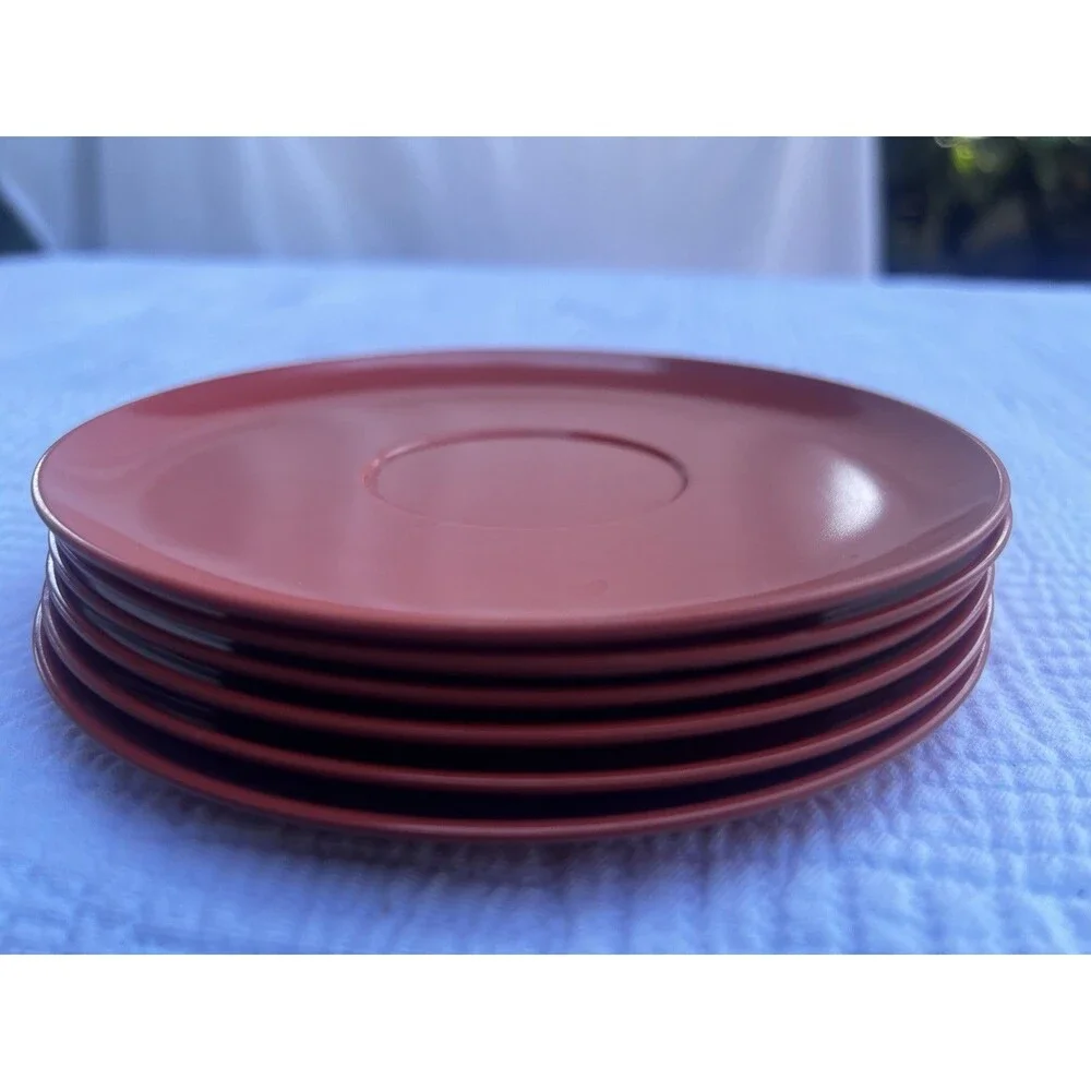 Vintage Laguna Melmac Set of 6 Saucers 5.5” Burnt Orange Rust #302 MCM USA